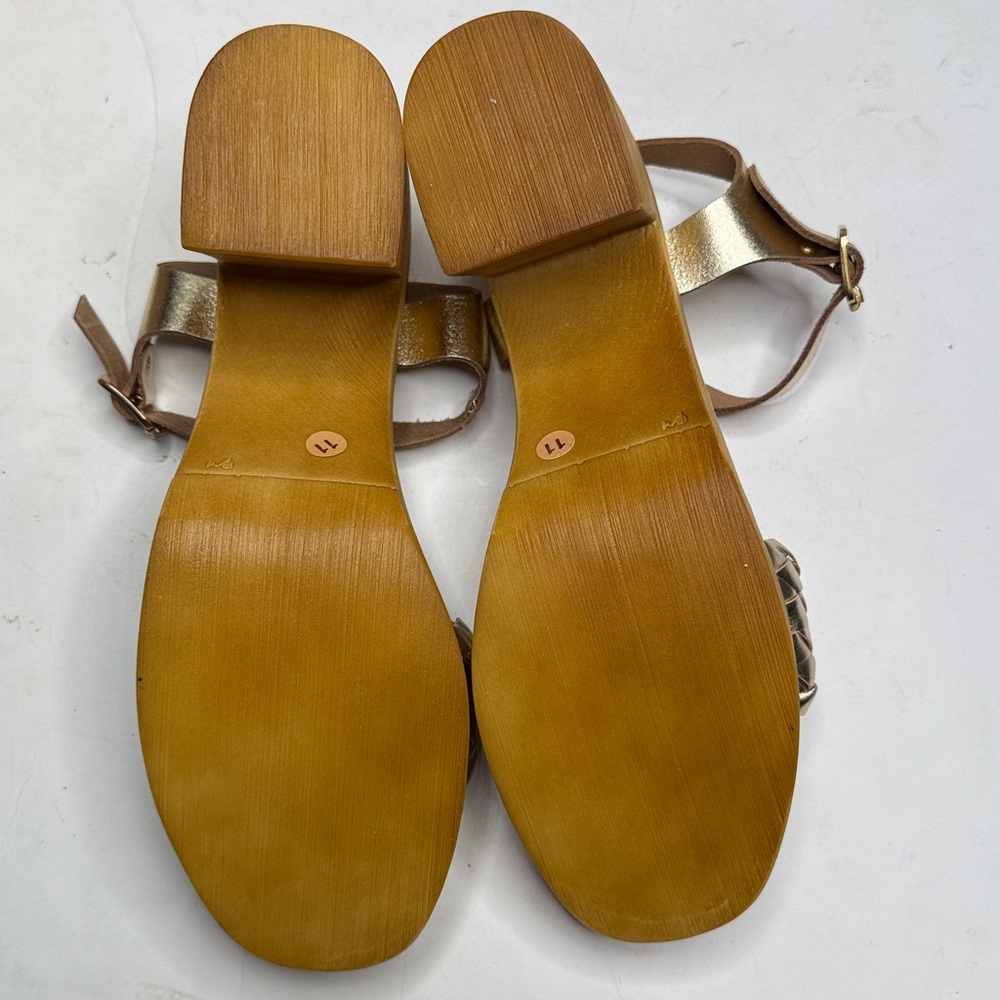 Seychelles Timber Gold Metallic Platform Wood Chunky Block Heel Sandal NEW - Picture 8 of 11